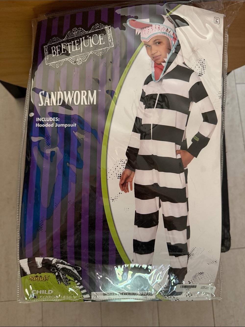 Spirit Beetlejuice Sandworm Hooded Jumpsuit Costume - Black & White